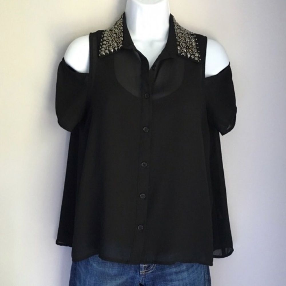 LUSH sheer cold shoulder black top